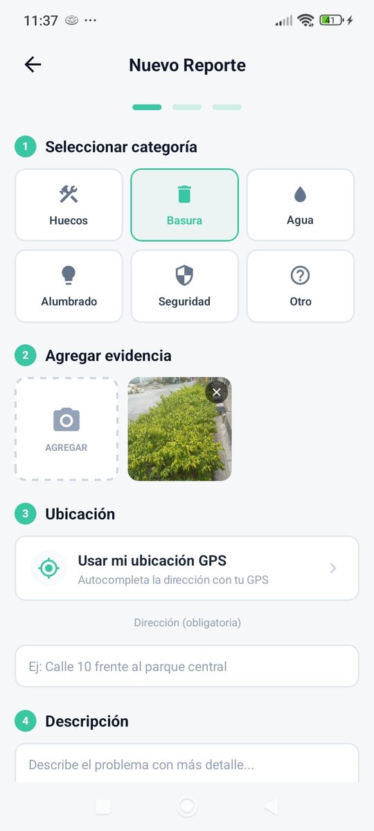 Reporte Municipal - App móvil, crear reporte